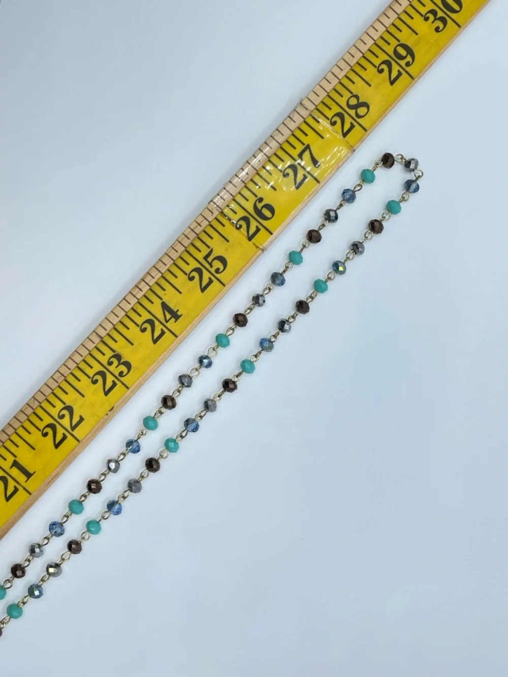 56” Multicolor Faceted Glass Beaded Necklace Gold Tone Long Layering Chain